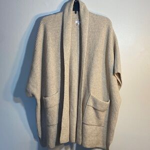 aerie Beige Ribbed Open Cardigan